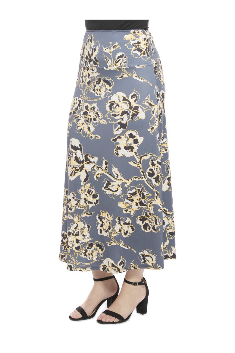Womens Floral Elastic Waist A-Line Maxi Skirt, Alternate, color, Grey Multi