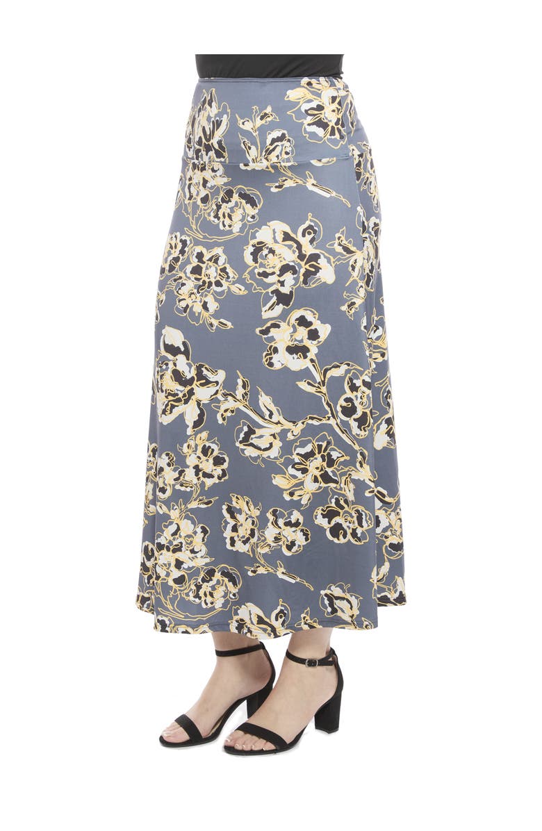 24seven Comfort Apparel Womens Floral Elastic Waist A-Line Maxi Skirt, Alternate, color, Grey Multi