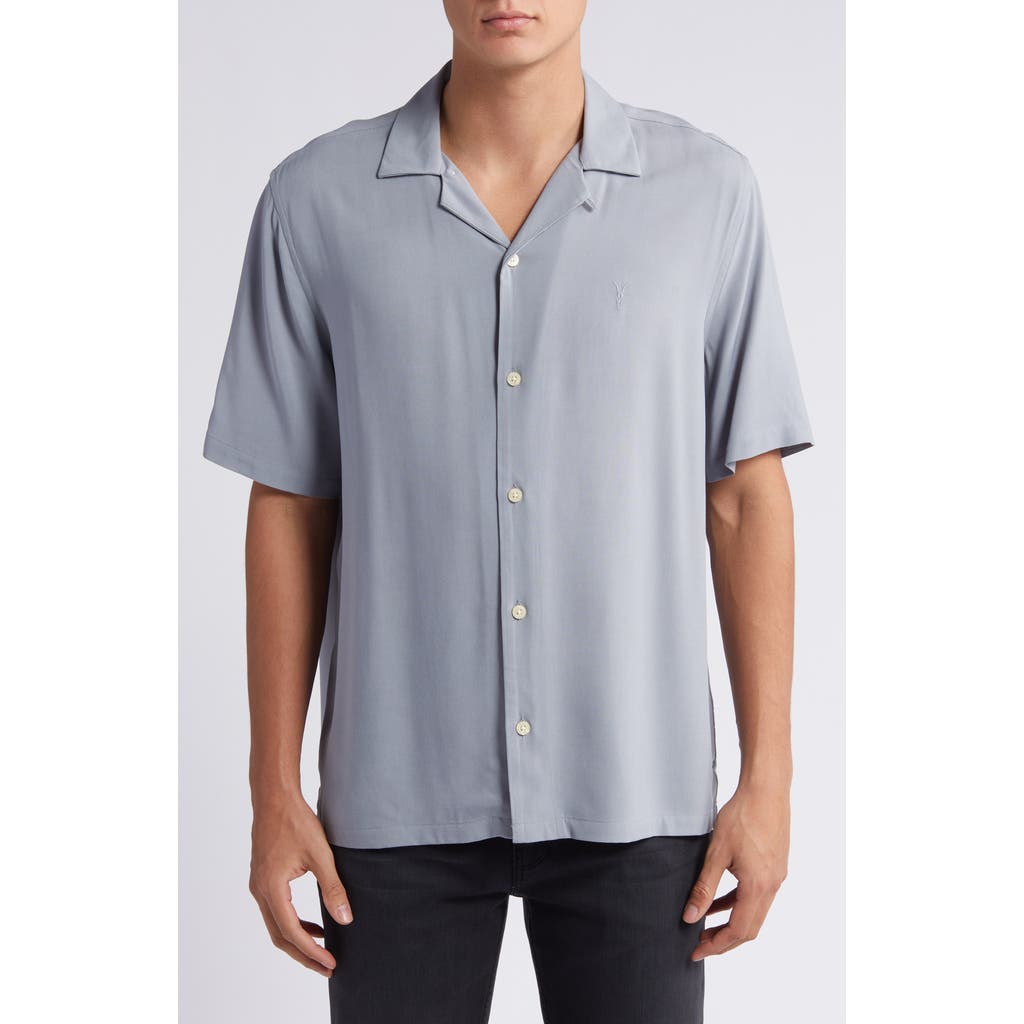 Allsaints Venice Relaxed Fit Short Sleeve Button-up Camp Shirt In Skyline Grey
