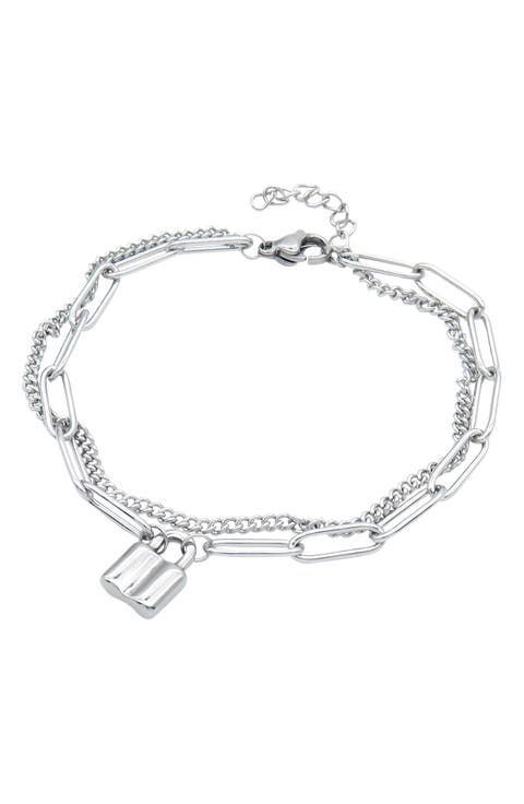 Water Resistant Stainless Steel Padlock Mixed Chain Bracelet