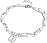 Adornia Water Resistant Stainless Steel Padlock Mixed Chain Bracelet