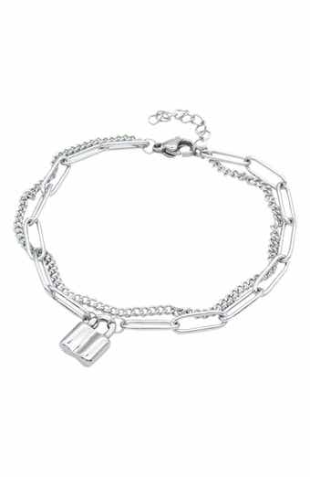 Adornia Water Resistant Stainless Steel Padlock Mixed Chain Bracelet