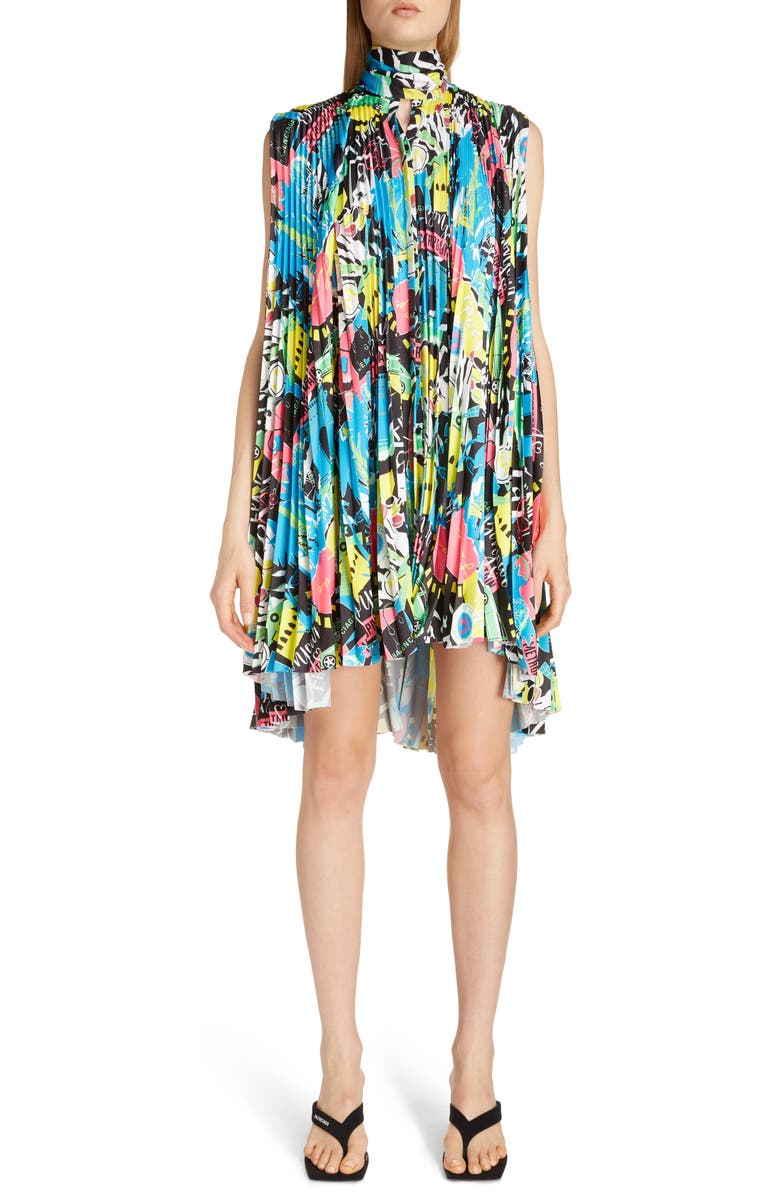 Balenciaga Paris Pleat High/Low Shift Dress, Main, color,
