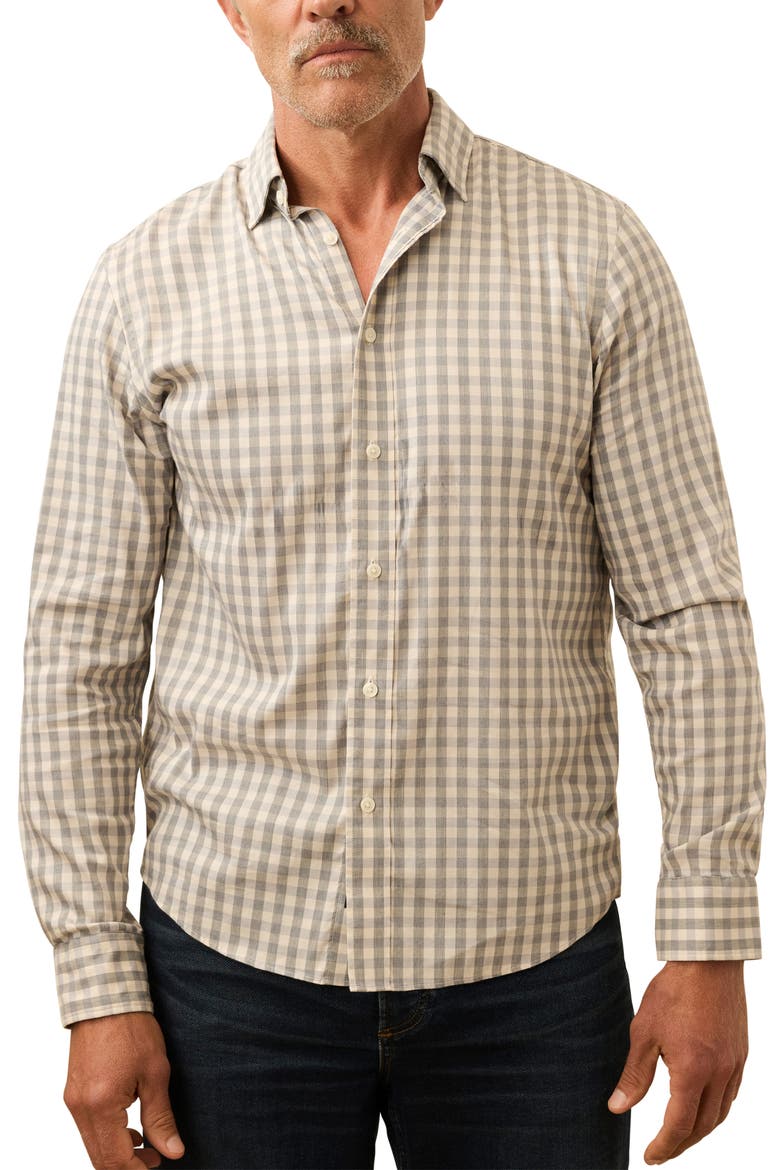 The Movement Stretch Cotton Blend Twill Button-Up Shirt, Main, color, WIND GREY GINGHAM
