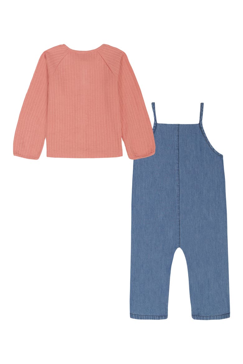Long Sleeve Top & Denim Romper Set, Alternate, color, BLUE MULTI