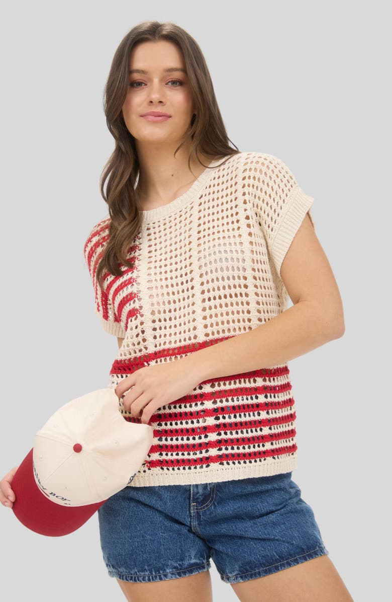 Blu Pepper Colorblock Open Knit Top, Alternate, color, Cream