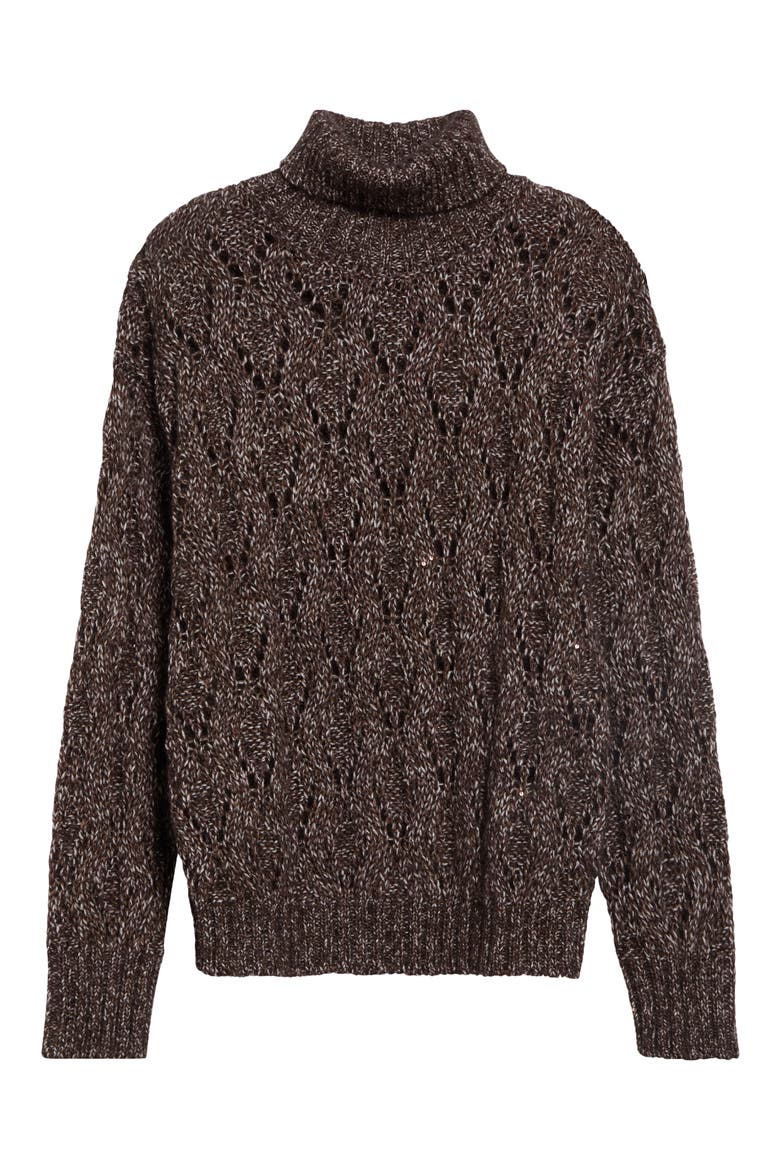 Pointelle Turtleneck Sweater, Main, color, 05 BROWN