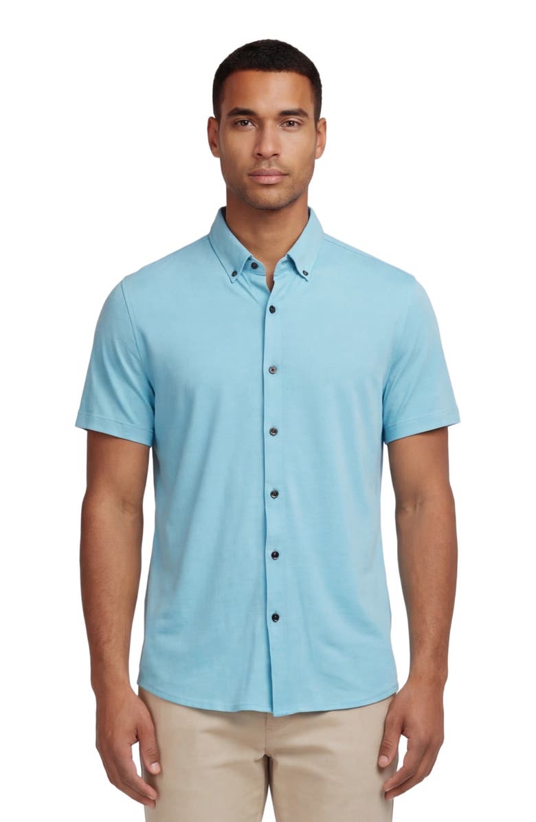 Lords of Harlech Mens Merino Wool Button-up Shirt, Main, color, Teal