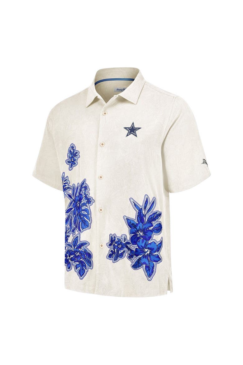 Men's Tommy Bahama Cream Dallas Cowboys Hibiscus Camp Button-Up Shirt, Alternate, color, Cream
