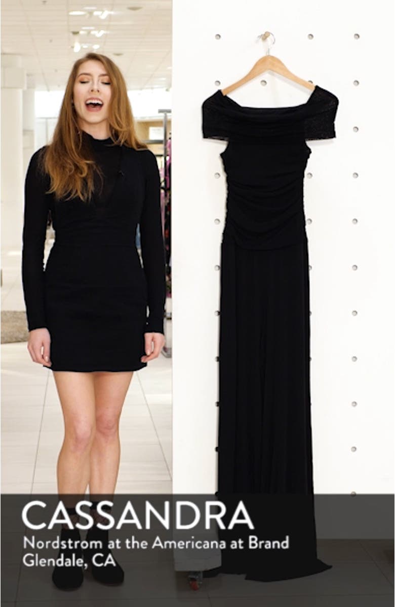 Ruched Bodice Off the Shoulder Mesh Jumpsuit, sales video thumbnail