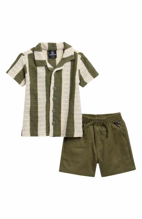 Volcom Stripe Short Sleeve Knit Button-Up Shirt & Shorts Set