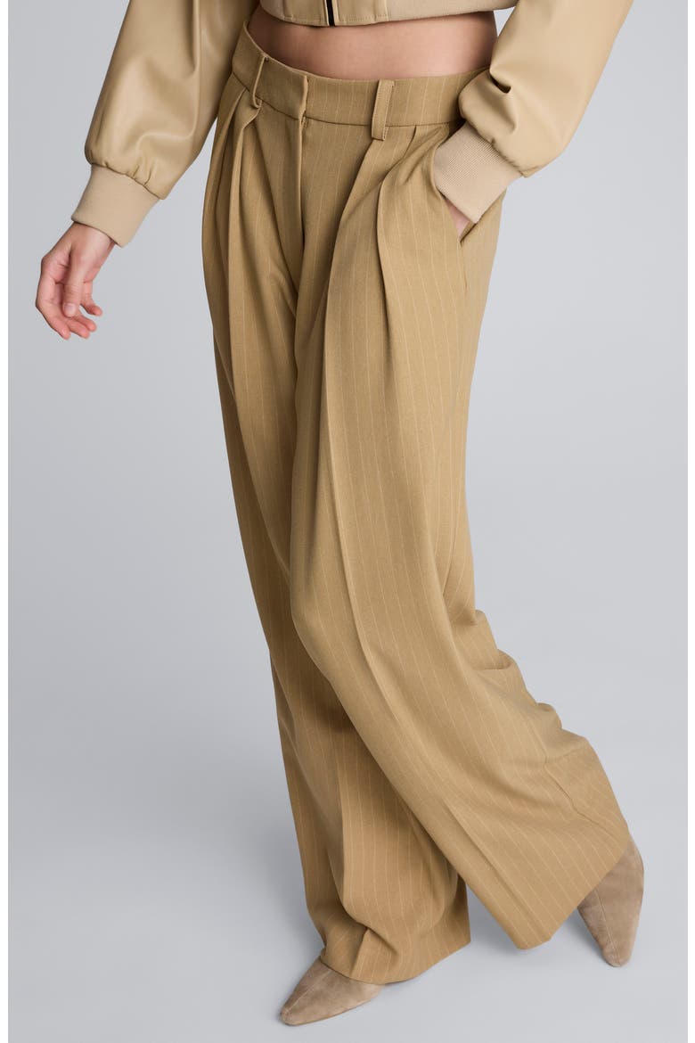 Pinstripe Double Pleat High Waist Wide Leg Pants, Alternate, color, AMBER MELANGE/ WHITE