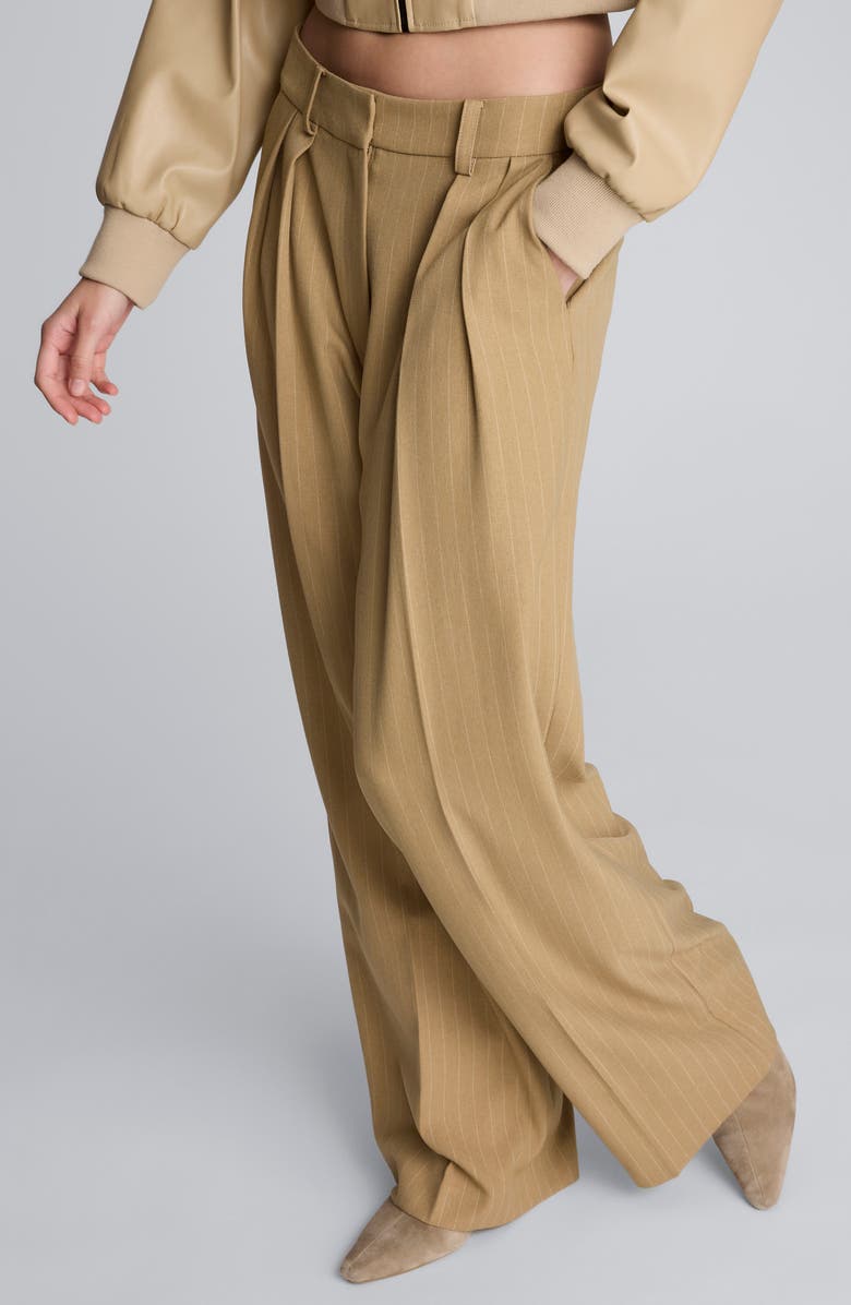 Kenneth Cole Pinstripe Double Pleat High Waist Wide Leg Pants, Alternate, color, Amber Melange/ White