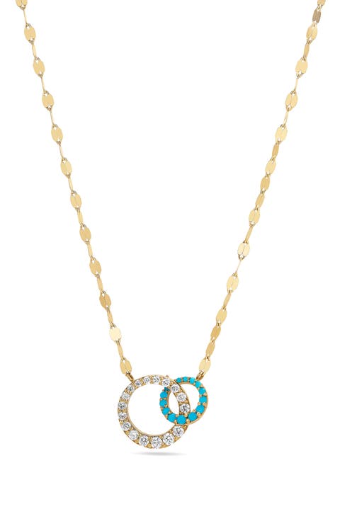 Turquoise & Diamond Interlocking Disc Pendant Necklace