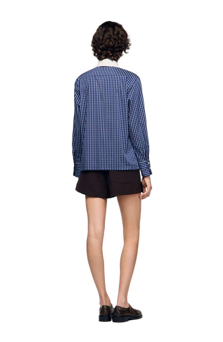 SANDRO Checkered shirt with removable tie, Alternate, color, Blue / Black