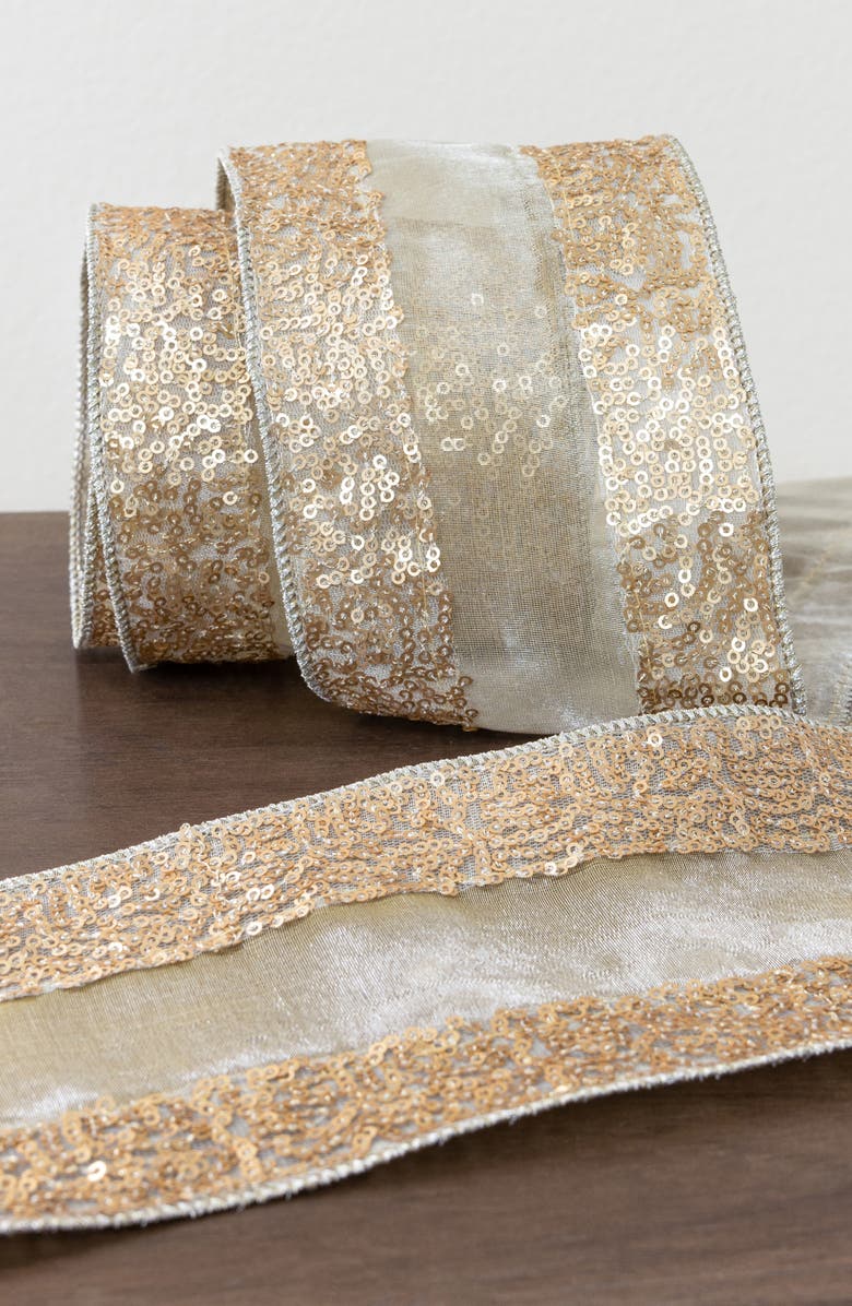 Balsam Hill Champagne Sequined Ribbon, Alternate, color, Champagne