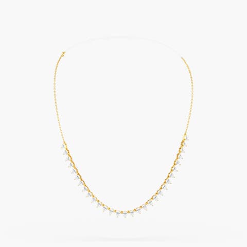 Reverse Pear Half Tennis Lab Diamond Necklace in 14K