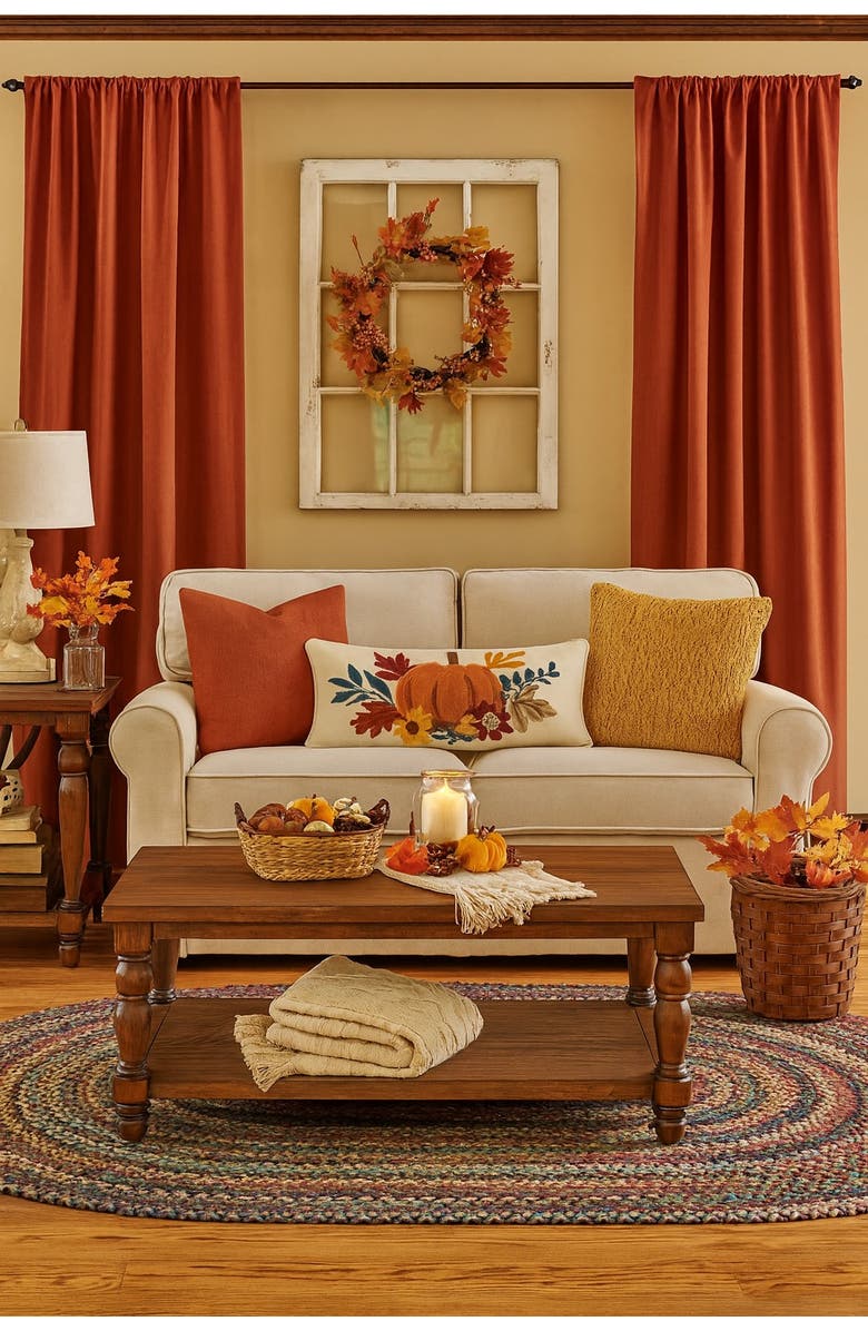 C&F Home Autumn Pumpkins & Flowers 100% Cotton Chain Stitched Long Accent Pillow 12" x 24", Alternate, color, 