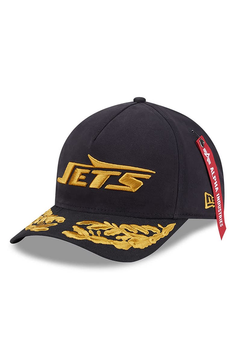 Men's New Era x Alpha Industries  Black New York Jets A-Frame 9FORTY Adjustable Hat, Main, color, Black