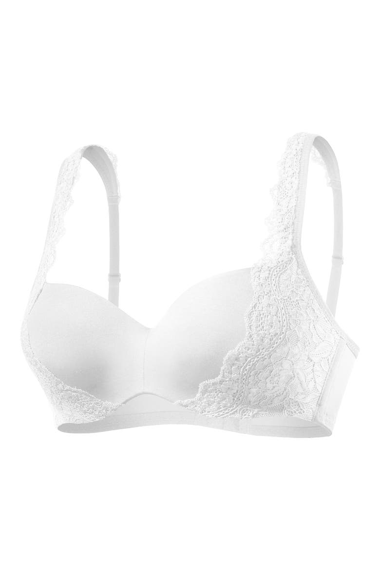 Lace Detail Seamless T-Shirt Bra, Alternate, color, White