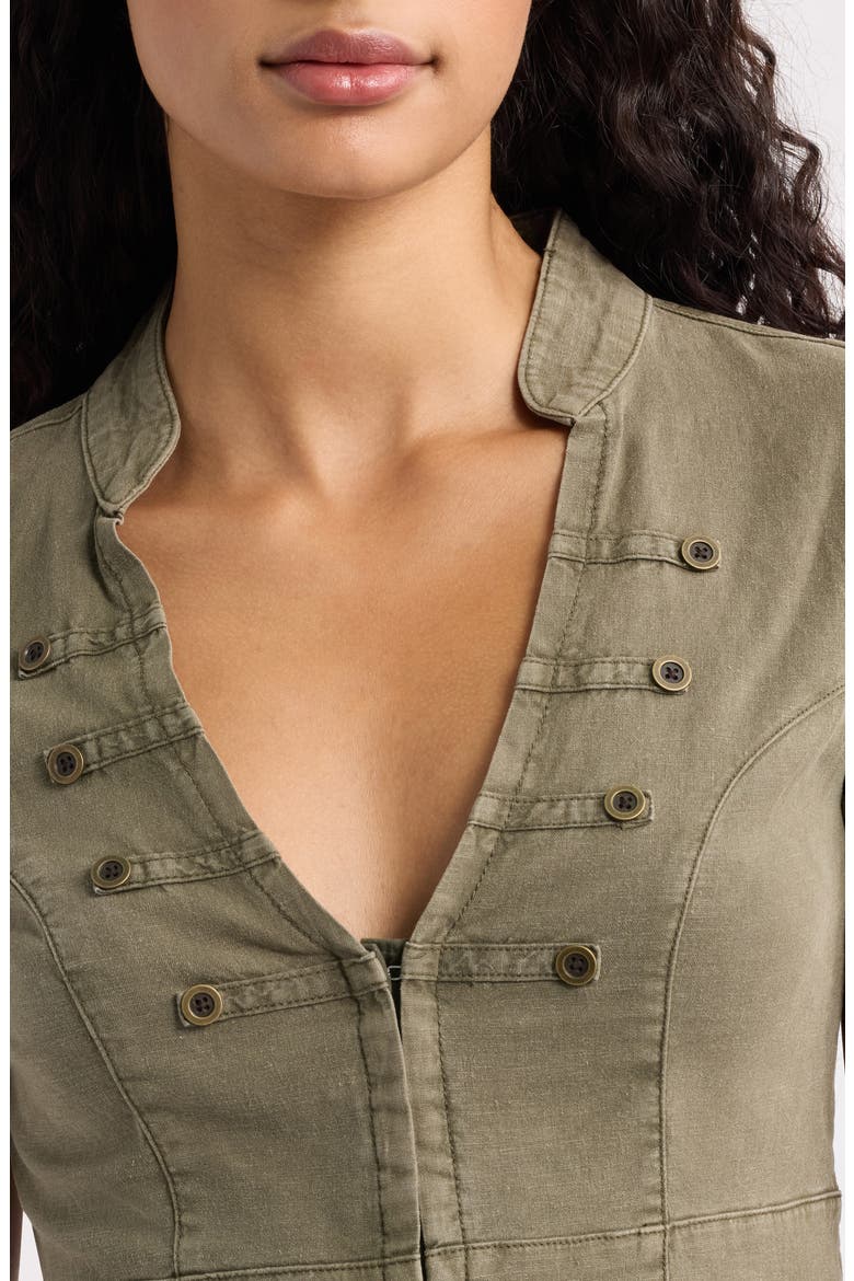 Milo Military Button Trim Linen Blend Crop Top, Alternate, color, KHAKI