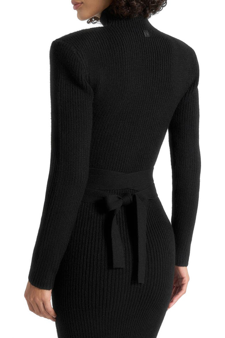 Hana Wide Shoulder Knit Dress With Waist Tie, Alternate, color, Black