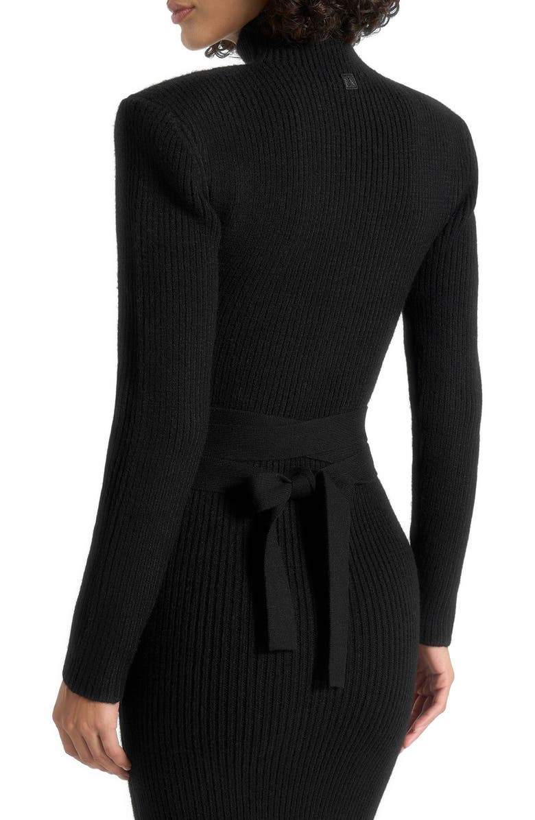 Manière De Voir Hana Wide Shoulder Knit Dress With Waist Tie, Alternate, color, Black