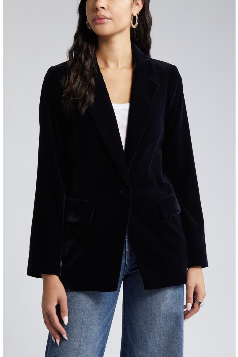 Relaxed Velvet Blazer, Alternate, color, BLACK