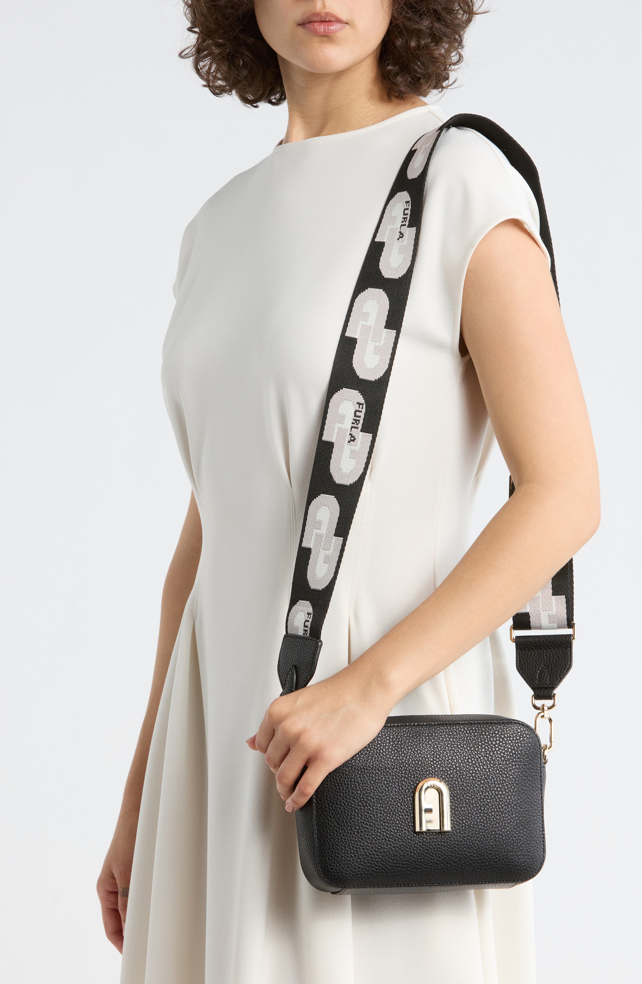 Furla Gardenia Mini Camera Case Crossbody Bag, Alternate, color, Nero+Toni Ghiaccio