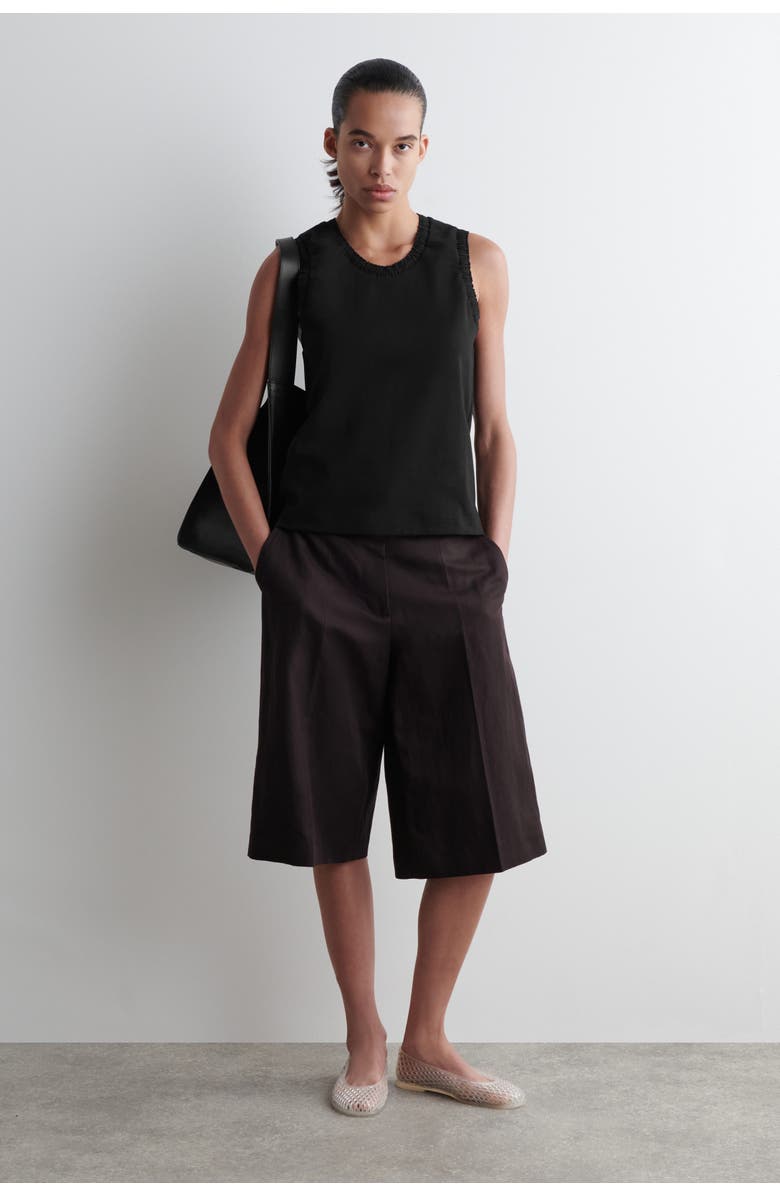 COS Gathered Cotton Tank Top, Alternate, color, Black