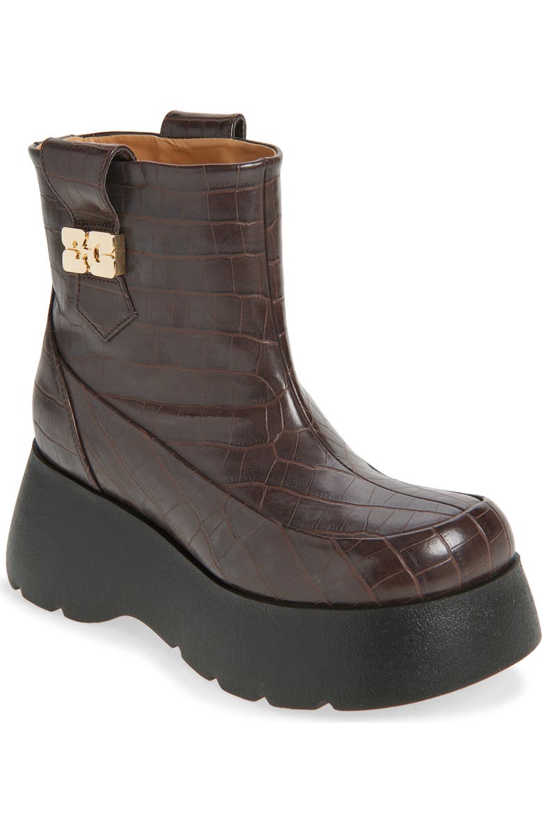 Ganni Kat Platform Bootie, Main, color, Chocolate Fondant