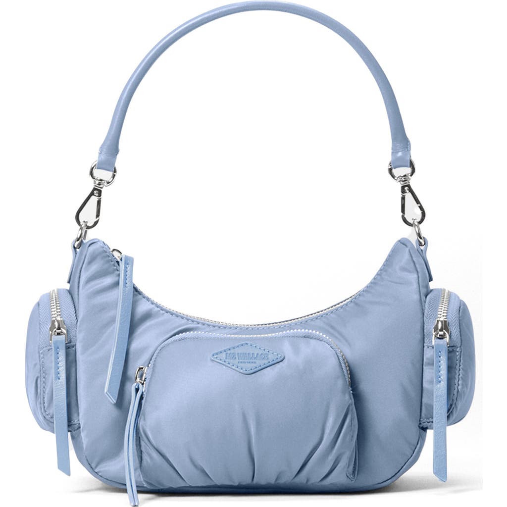 Mz Wallace Medium Chelsea Nylon Shoulder Bag In Stone Blue