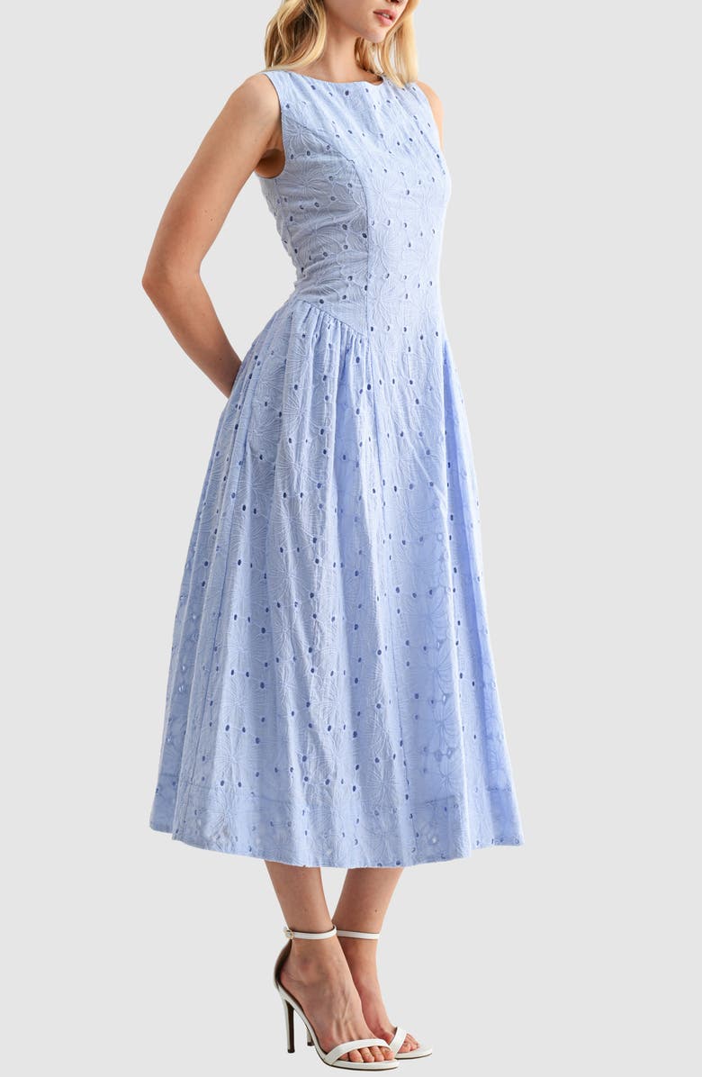 All in Favor Broderie Anglaise Fit & Flare Midi Dress, Alternate, color, Periwinkle