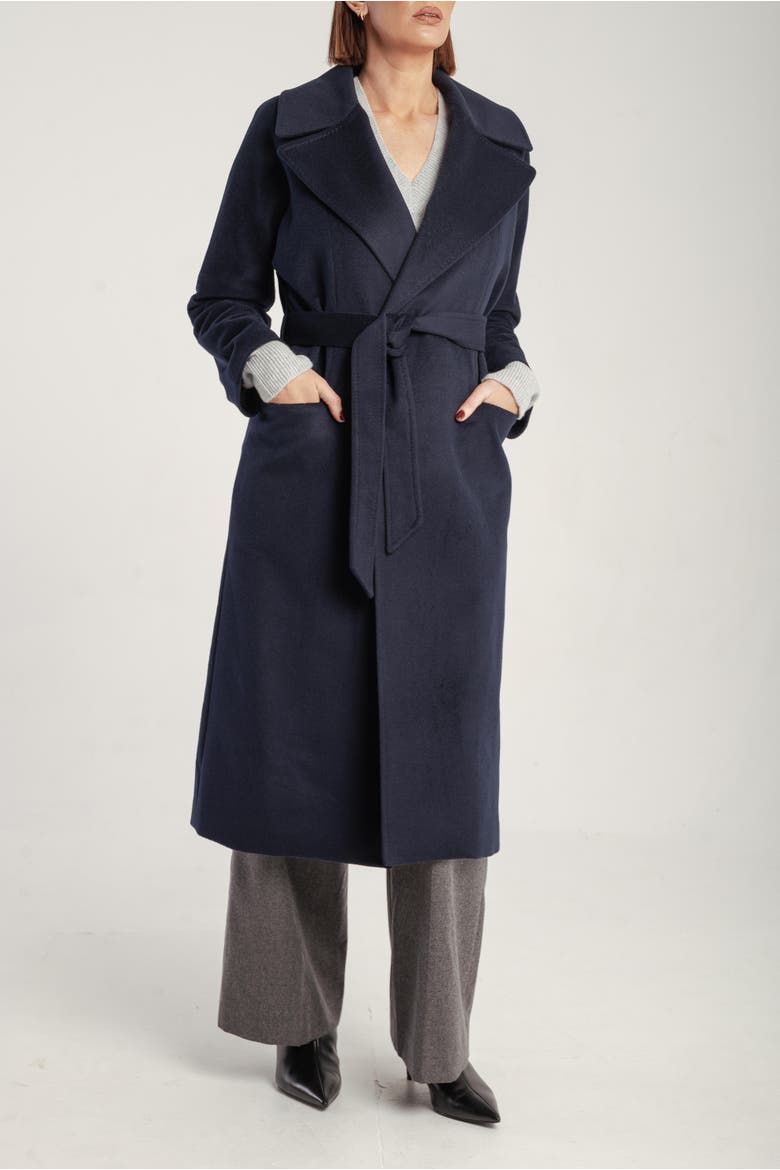 Pure Cashmere Wrap Belted Midi Coat, Alternate, color, Navy