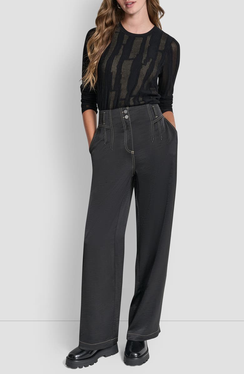 DKNY Topstitch Straight Leg Pants, Alternate, color, Black