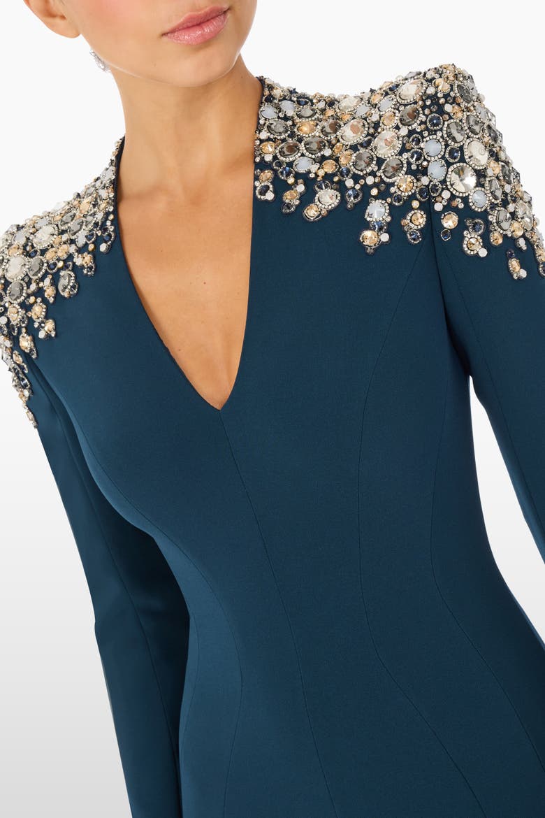 Nila Beaded V-Neck Maxi Dress, Alternate, color, Hawks Eye Blue