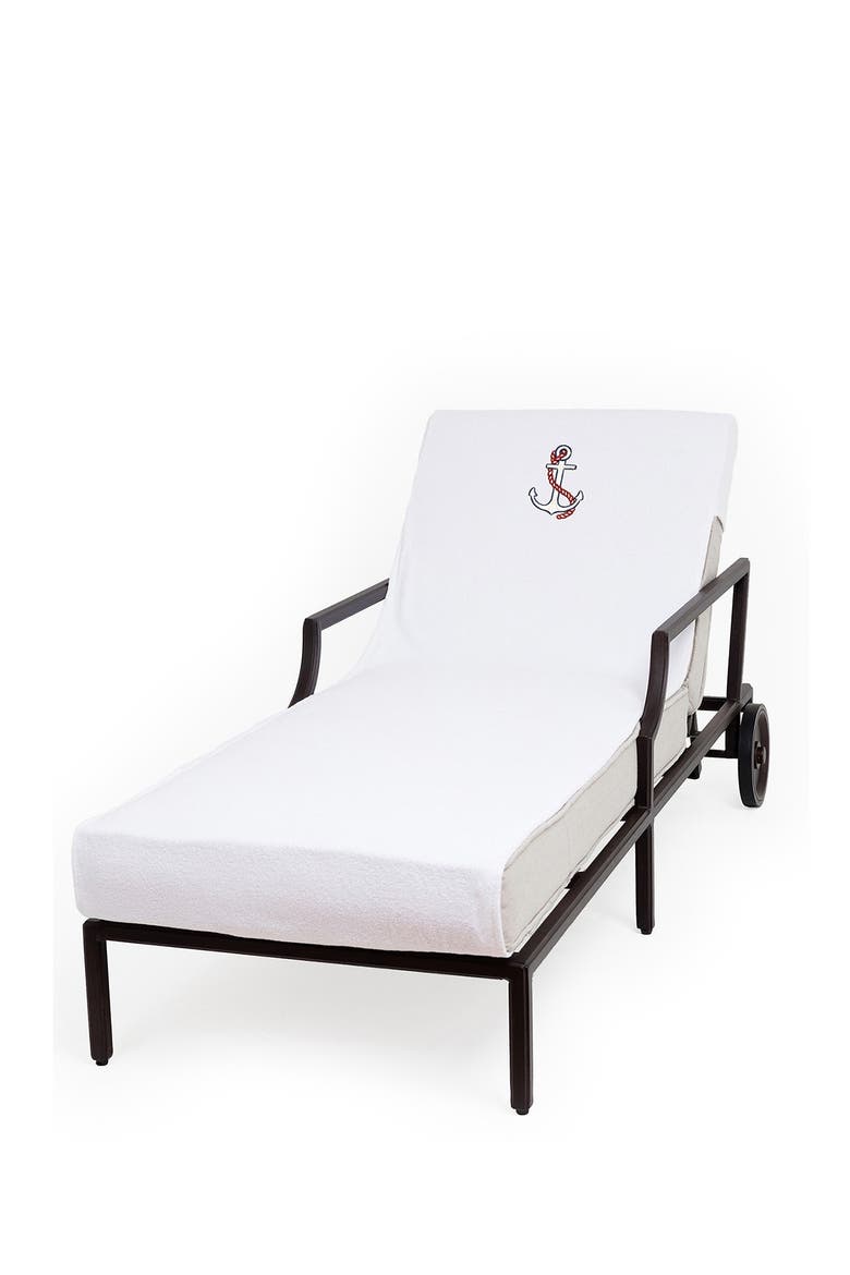 100% Turkish Cotton Anchor Embroidered Standard Size Chaise Lounge Cover - White, Alternate, color, WHITE