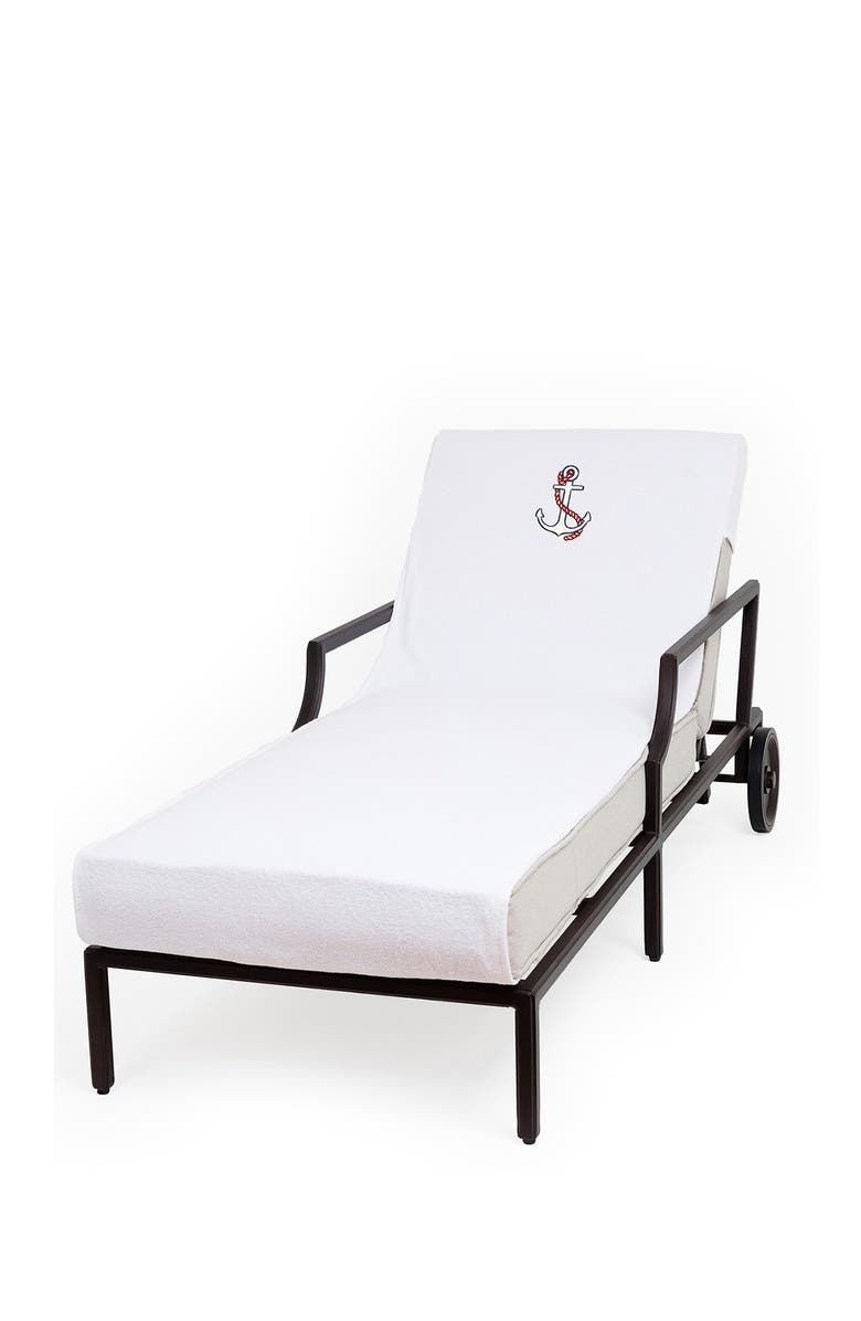 Linum Home Textiles 100% Turkish Cotton Anchor Embroidered Standard Size Chaise Lounge Cover - White, Alternate, color, White