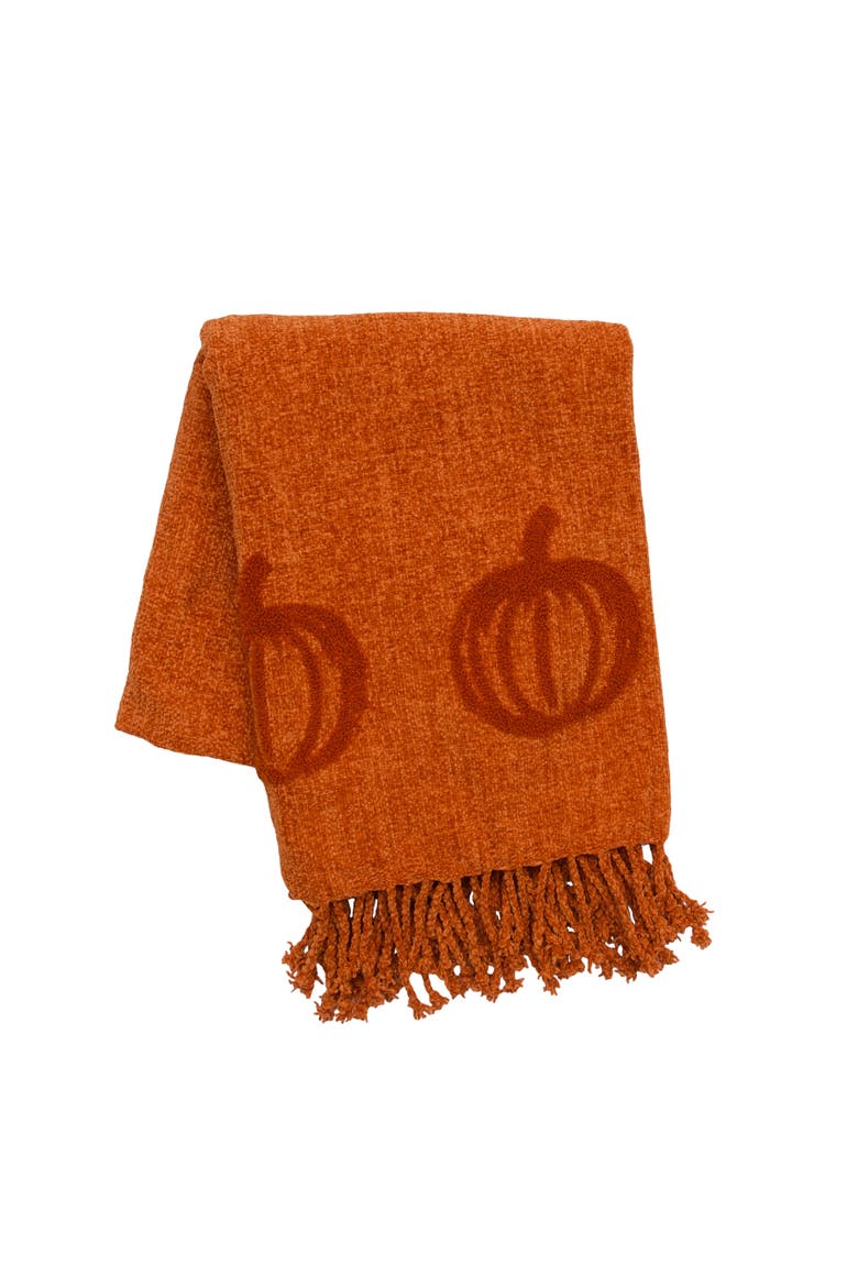 Lux Pumpkin Harvest with Fringes Cozy Fall Throw Blanket, Main, color, Orange