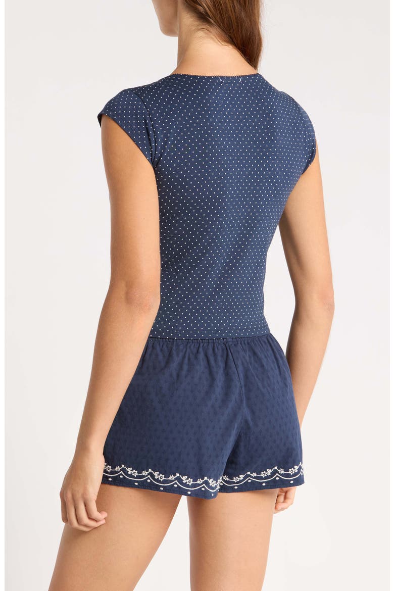 Lace Trim T-Shirt, Alternate, color, NAVY POLKA DOT