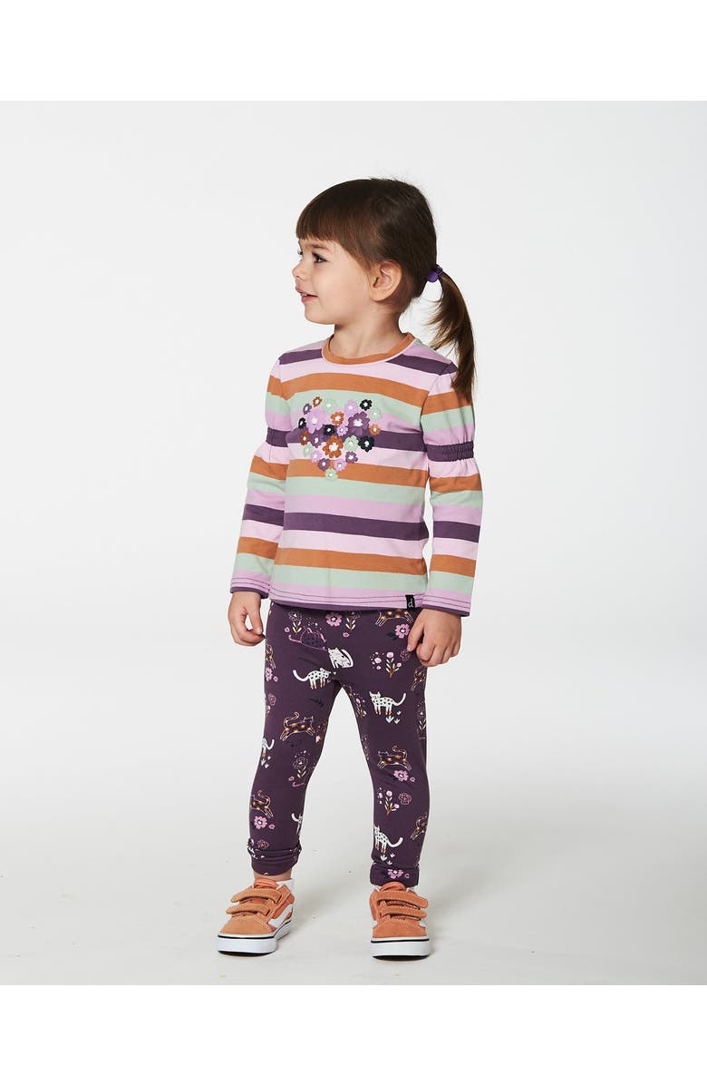 Deux par Deux Little Girl's Jersey Leggings Mauve Printed Cats, Alternate, color, 