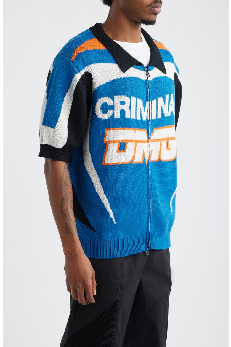 Racer Knit Zip-Up Cardigan, Alternate, color, BLUE/ ORANGE/ BLACK/ ECRU