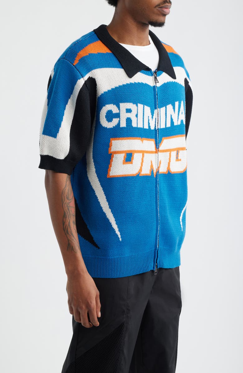 CRIMINAL DAMAGE Racer Knit Zip-Up Cardigan, Alternate, color, Blue/ Orange/ Black/ Ecru