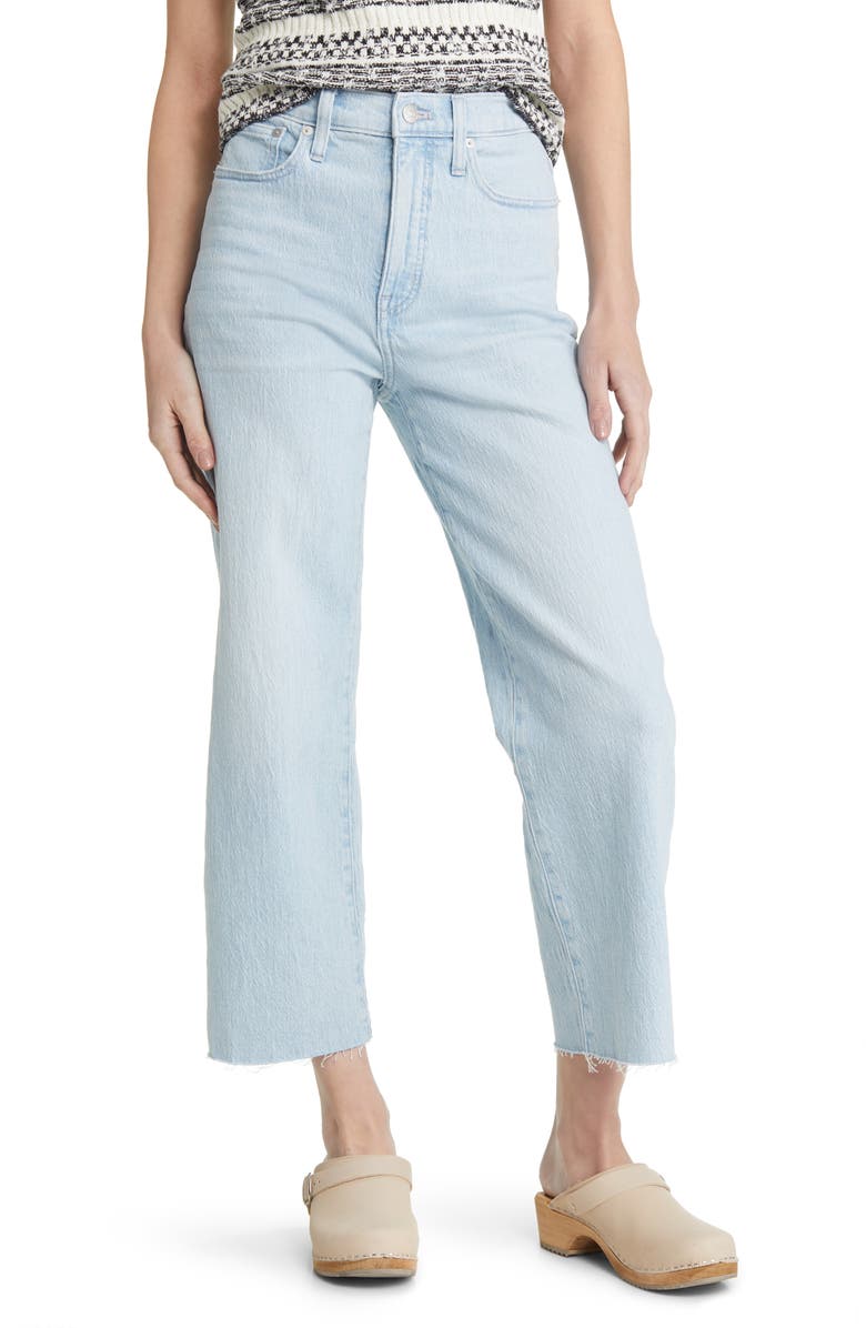 Madewell The Perfect High Waist Raw Hem Wide Leg Crop Jeans, Main, color, 