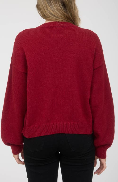 Blu Pepper Textured Oblong Button Cardigan In Red