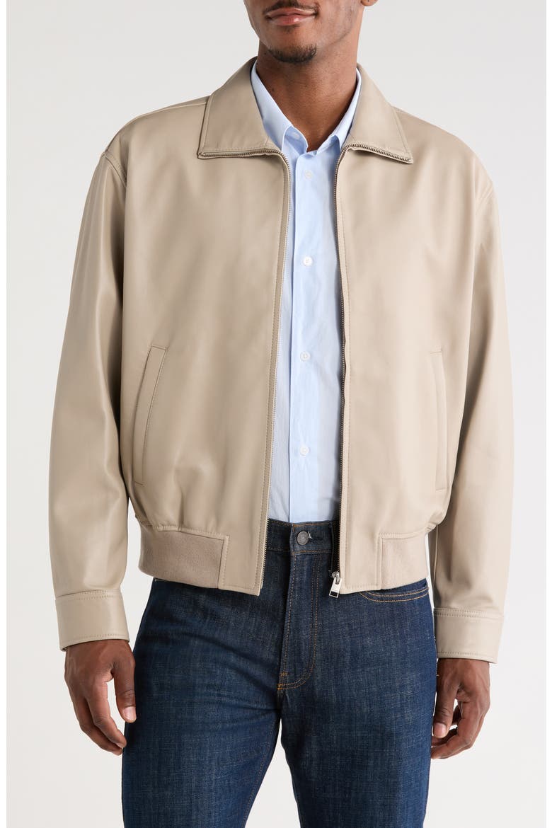 Leather Bomber Jacket, Main, color, DUSTY BEIGE