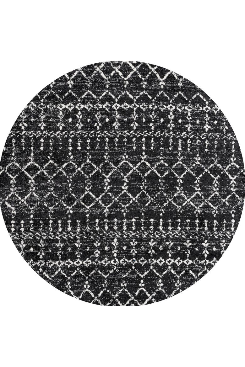 Moroccan HYPE Boho Vintage Diamond Round Area Rug, Main, color, Black/Ivory