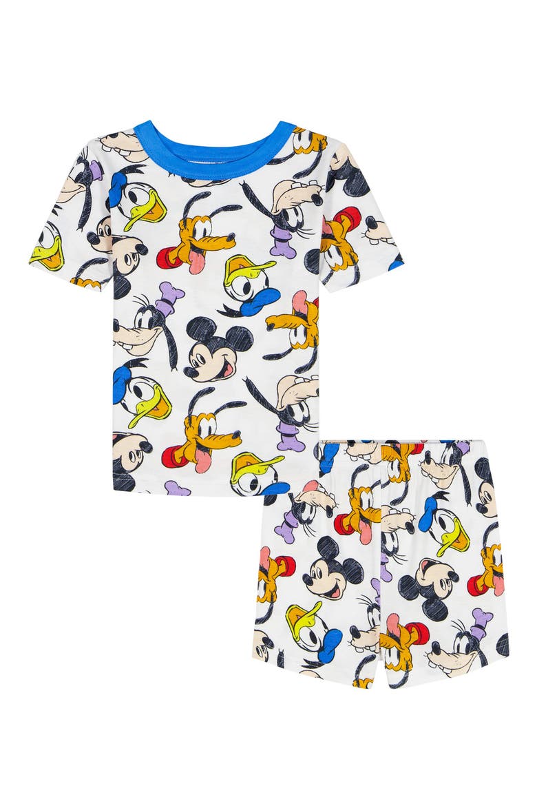 Disney Print Fitted Two-Piece Short Pajamas, Main, color, WHITE