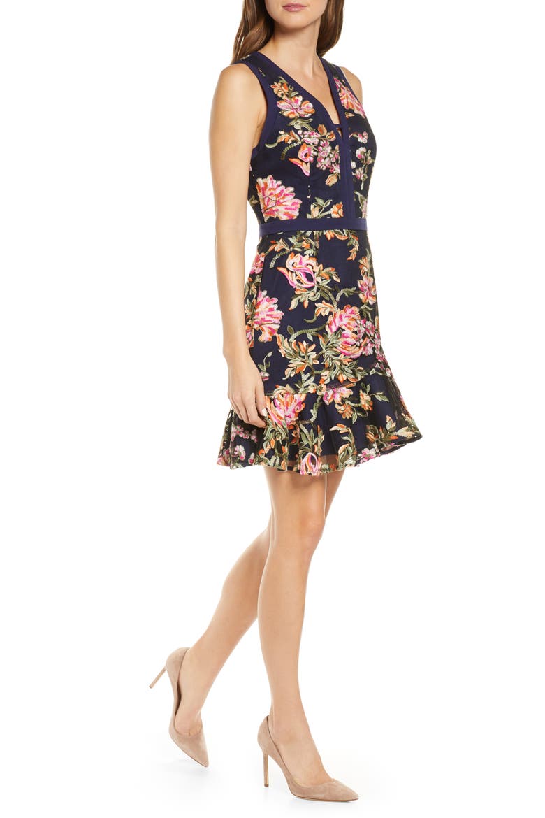 Kaylea Sleeveless Embroidered Minidress, Alternate, color, NAVY MULTI
