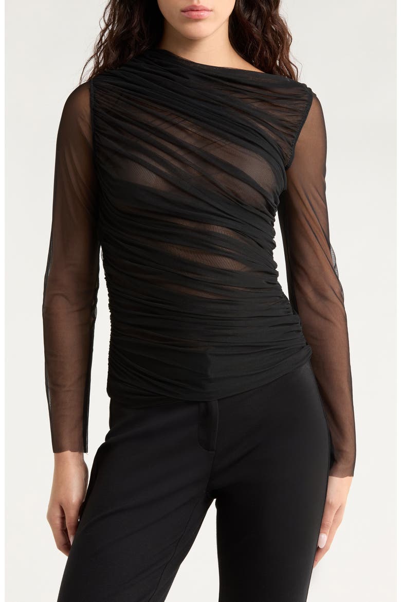 The Draped Sheer Top, Main, color, BLACK